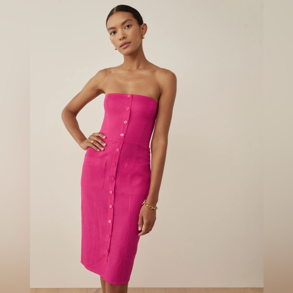 Reformation Prescott Linen Dress size 0 in pink
